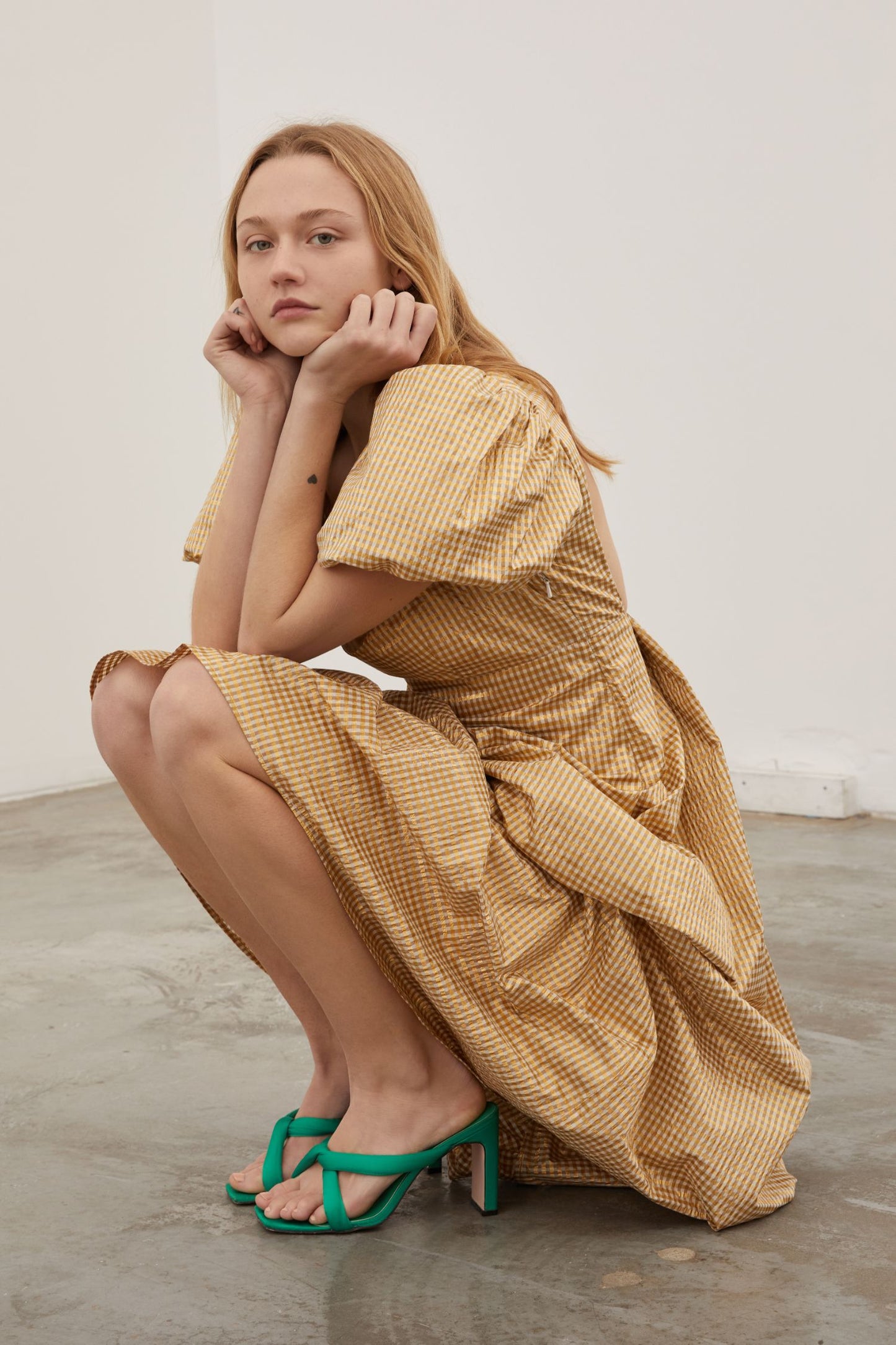 Bridgerton Dress Gold Gingham