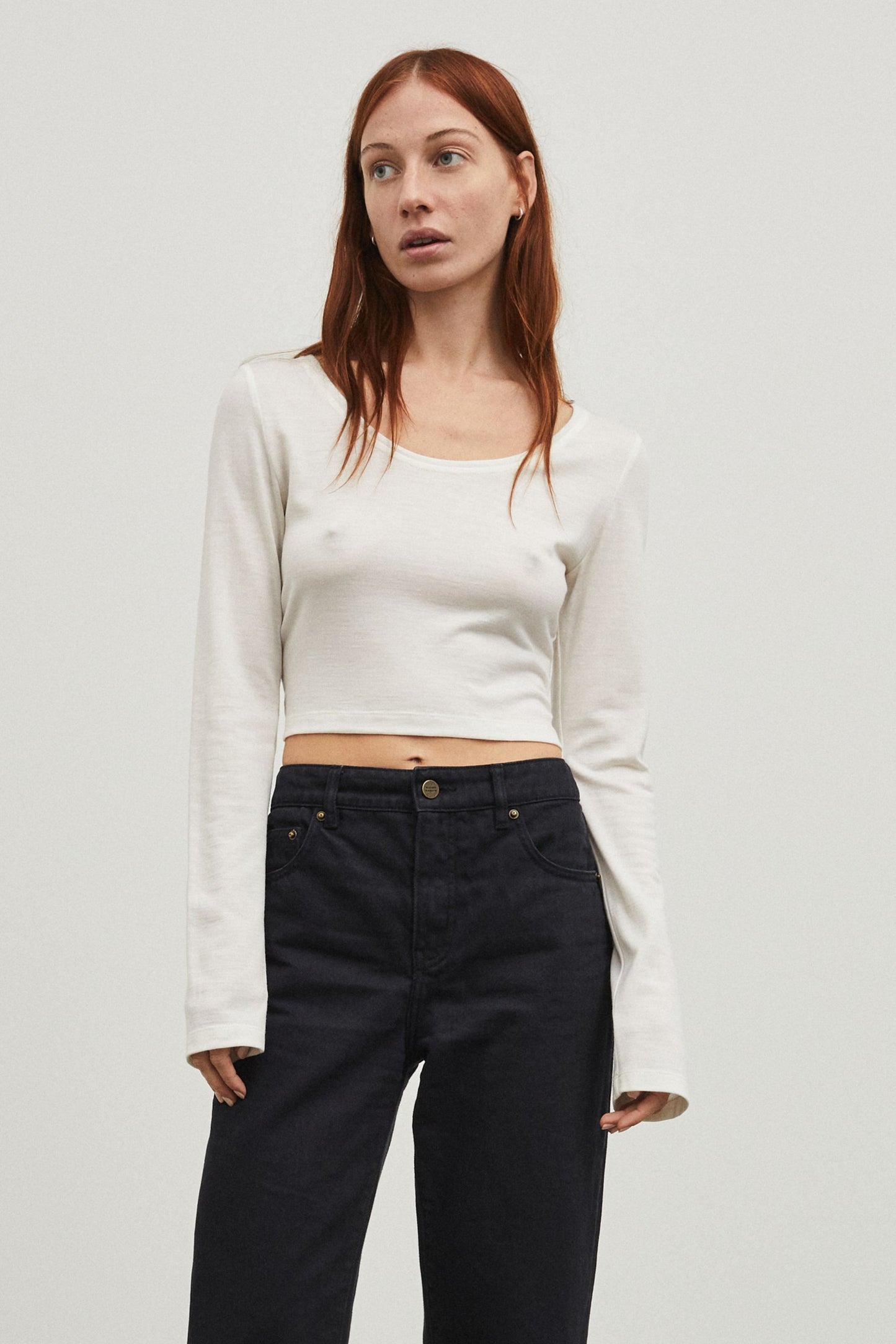 Long Sleeve Merino Crop Ivory
