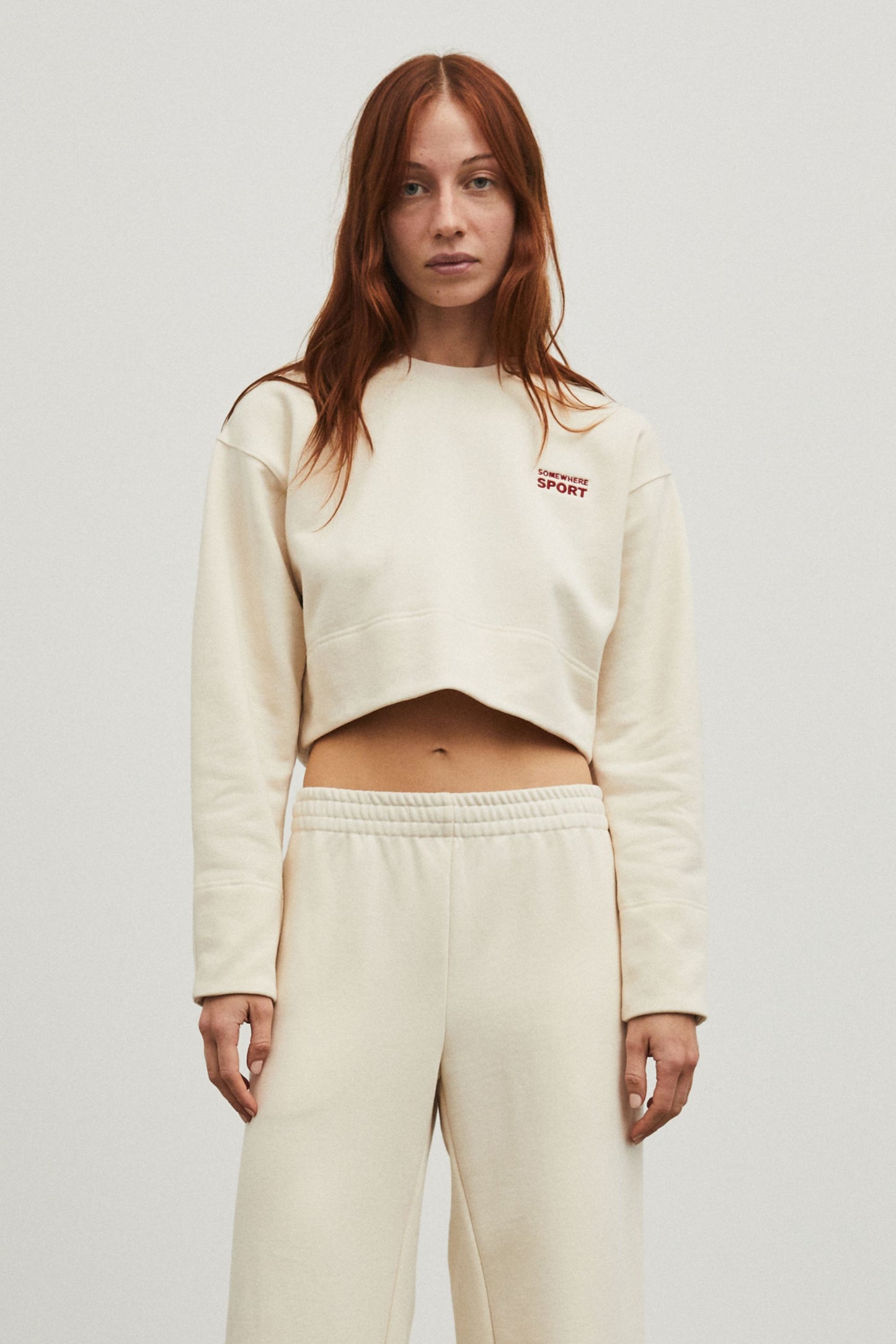 Cropped Crew Neck Sweatshirt Bone