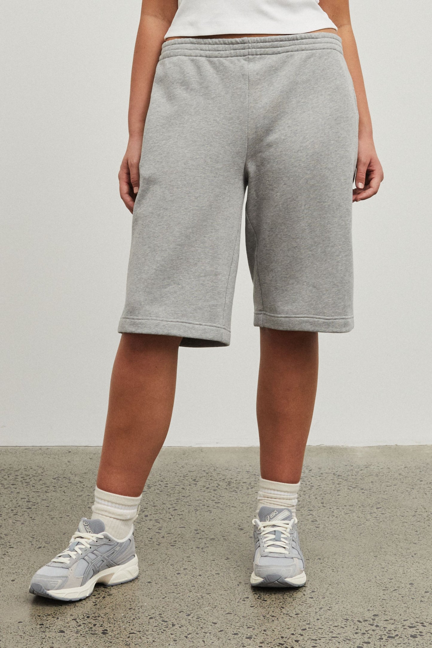 Longline Track Shorts Grey Marl