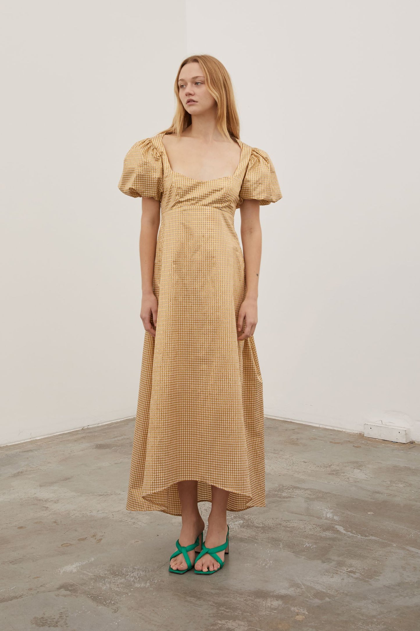 Bridgerton Dress Gold Gingham