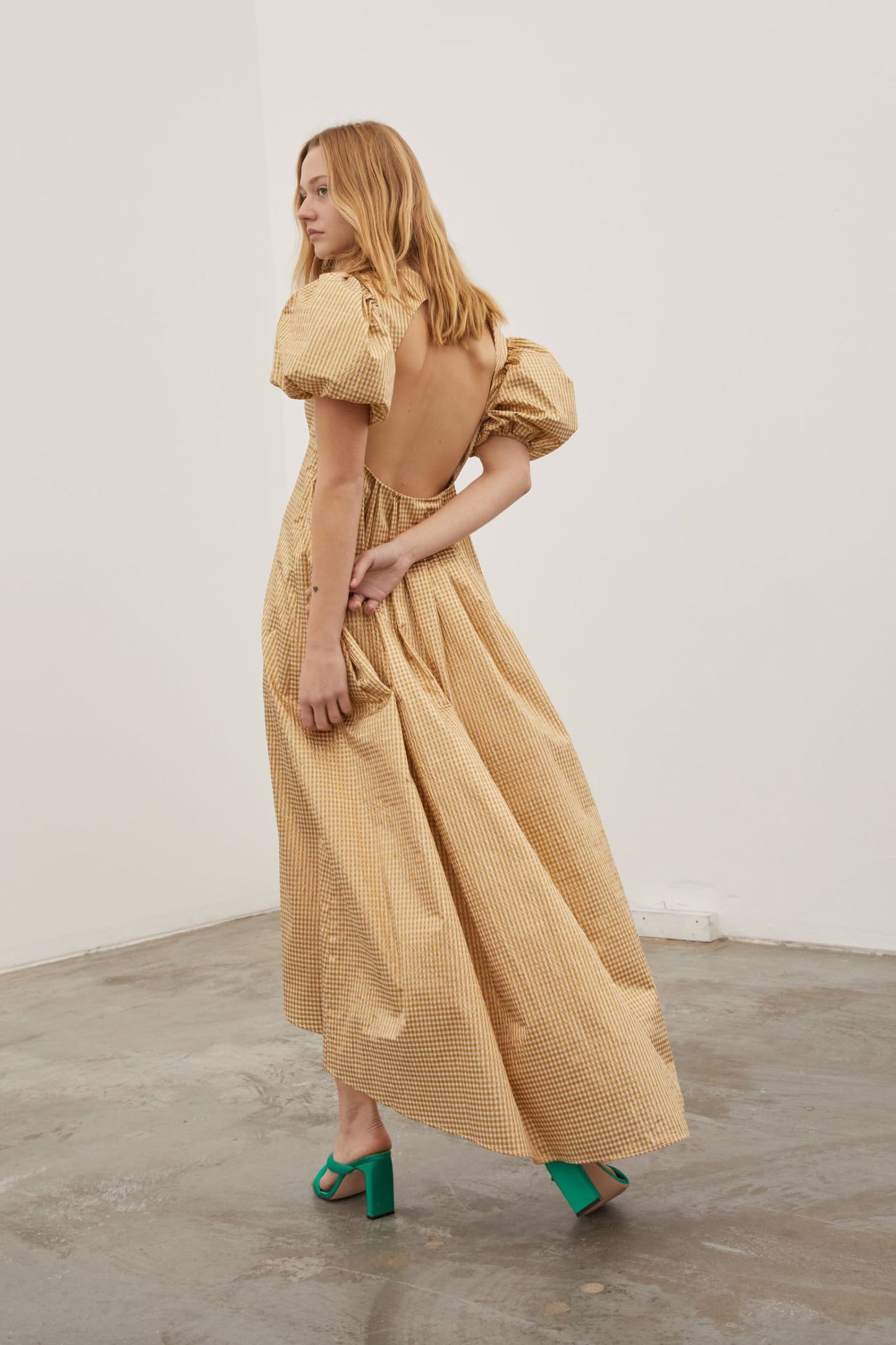 Bridgerton Dress Gold Gingham