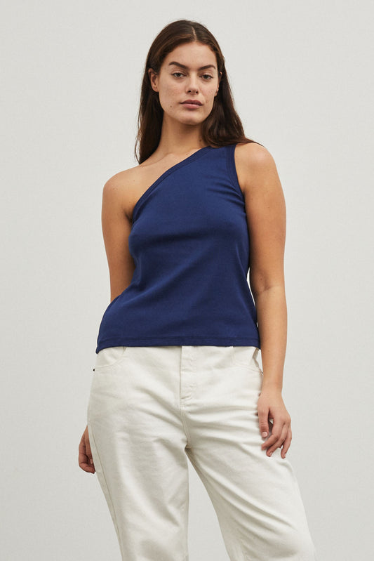 One Shoulder Singlet Navy