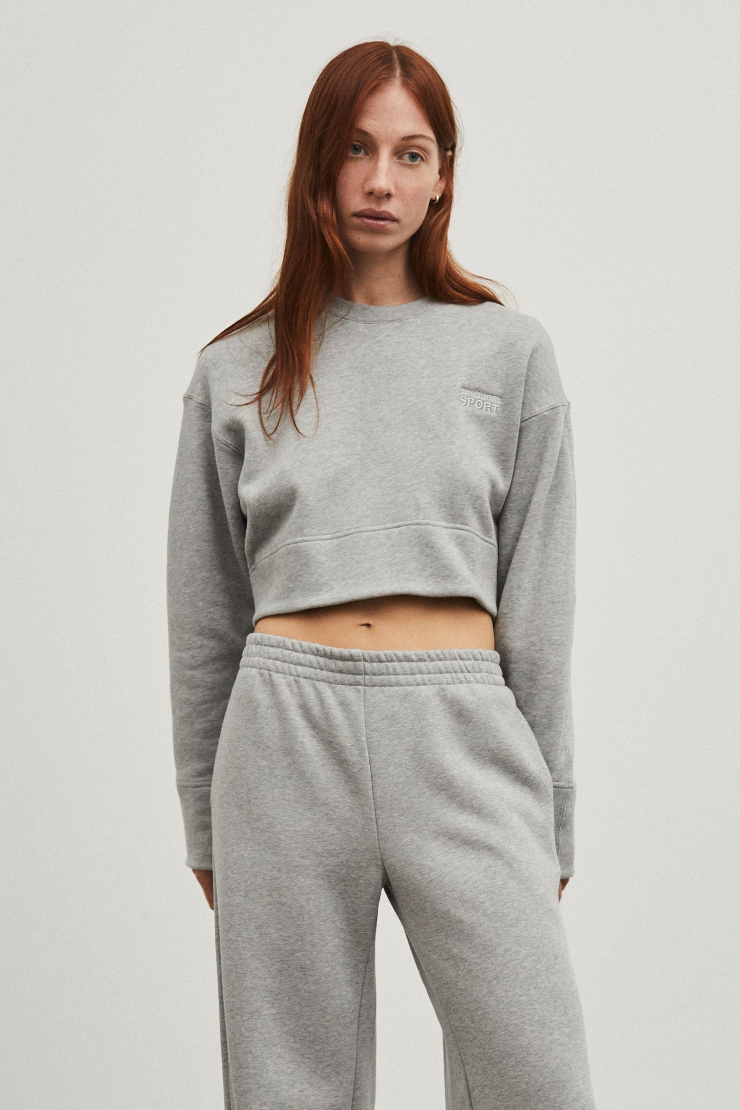 Cropped Crew Neck Sweatshirt Grey Marl