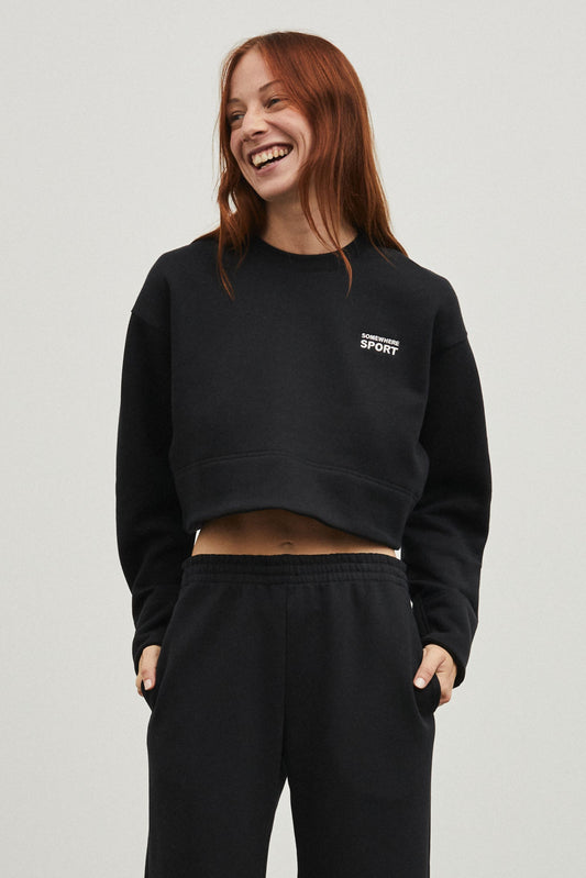 Cropped Crew Neck Sweatshirt Black